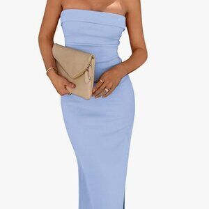 PrettyGarden Strapless. Maxi Dress Light Blue Size Medium Flattering Smooth Fit